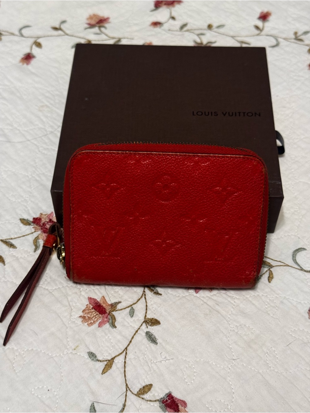 Louis Vuitton Red Embossed Zip-Around Compact Wallet